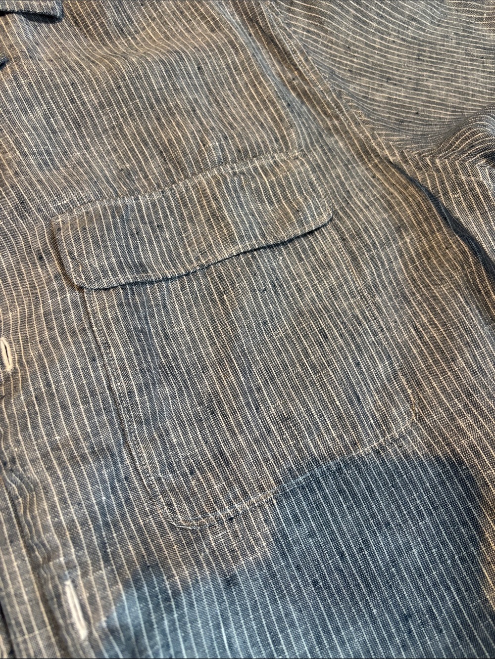 Everlane Blue Striped Linen Short-Sleeve Button-Down Shirt - Picture 3 of 5